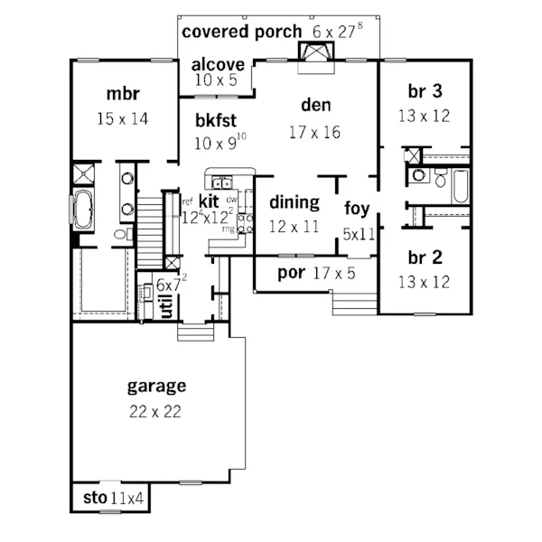 Country House Plan First Floor - Gilmore Farm Country Home 092D-0112 - Search House Plans and More