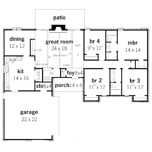 Ranch House Plan First Floor - Huckaby Rustic Ranch Home 092D-0116 - Search House Plans and More