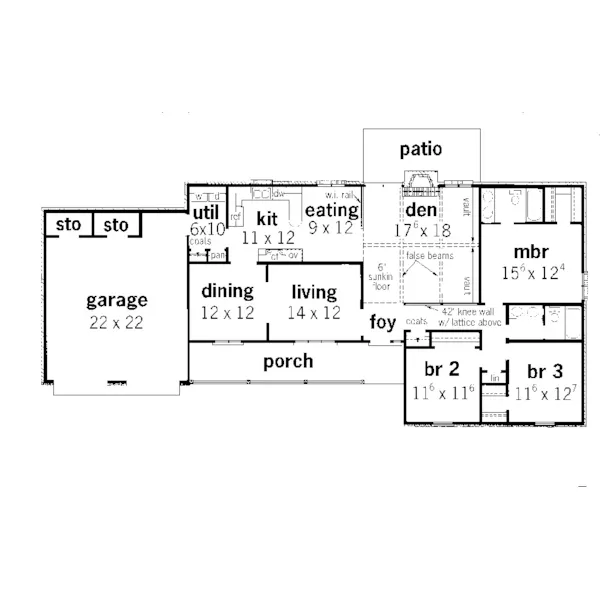 Ranch House Plan First Floor - River Terrace Country Home 092D-0117 - Shop House Plans and More