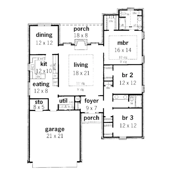 Ranch House Plan First Floor - Abenberg Traditional Home 092D-0119 - Search House Plans and More