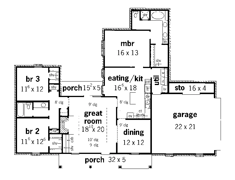 Ranch House Plan First Floor - Cotillard Traditional Ranch Home 092D-0120 - Search House Plans and More
