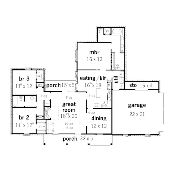 Lowcountry House Plan First Floor - Cotillard Traditional Ranch Home 092D-0120 - Search House Plans and More