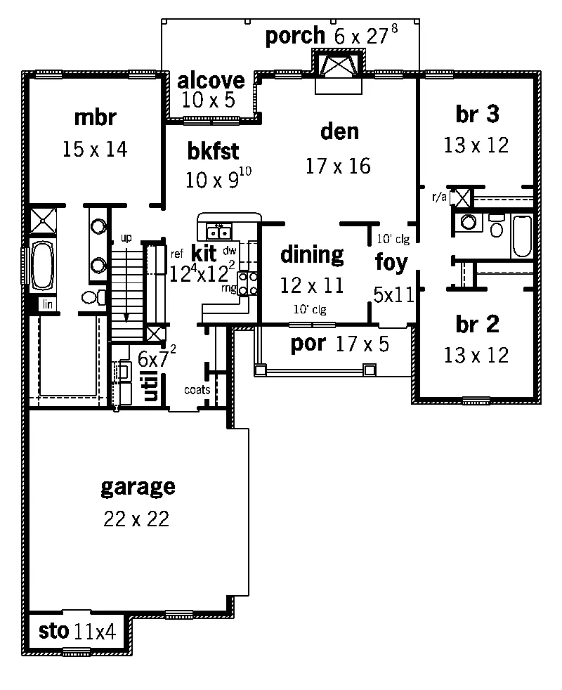Ranch House Plan First Floor - Chenier Country French Home 092D-0125 - Search House Plans and More