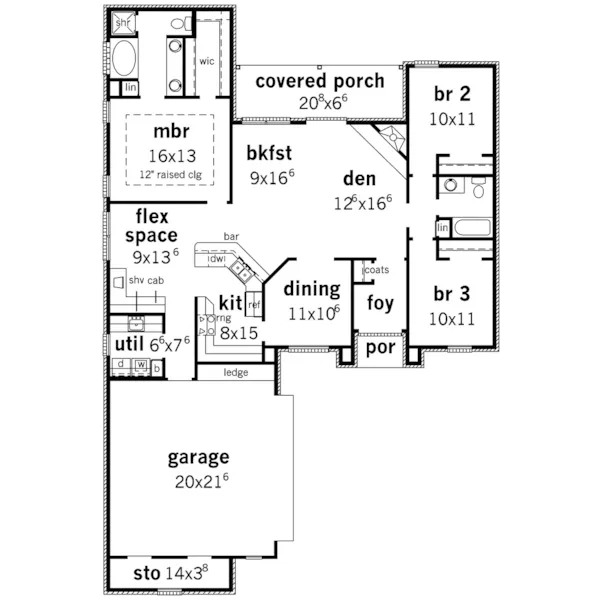 Ranch House Plan First Floor - Stinson Country French Home 092D-0130 - Shop House Plans and More