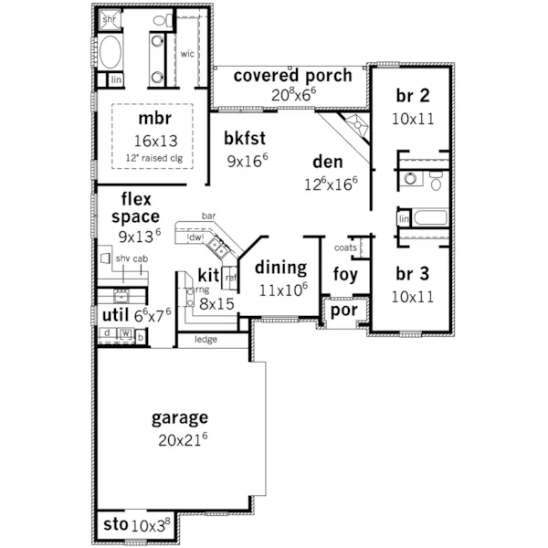 Ranch House Plan First Floor - Lincoln Heights Ranch Home 092D-0131 - Shop House Plans and More