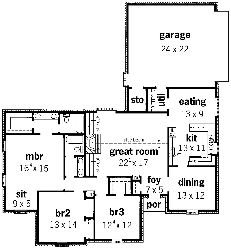 Ranch House Plan First Floor - Chalmette Place Georgian Home 092D-0134 - Search House Plans and More