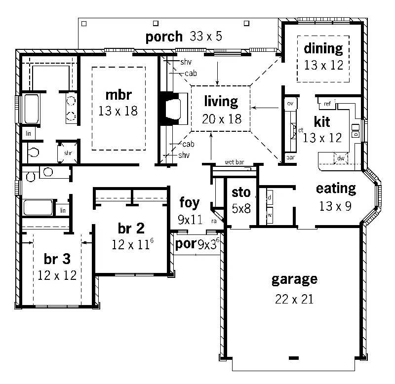 European House Plan First Floor - Aydon Ranch Home 092D-0137 - Search House Plans and More
