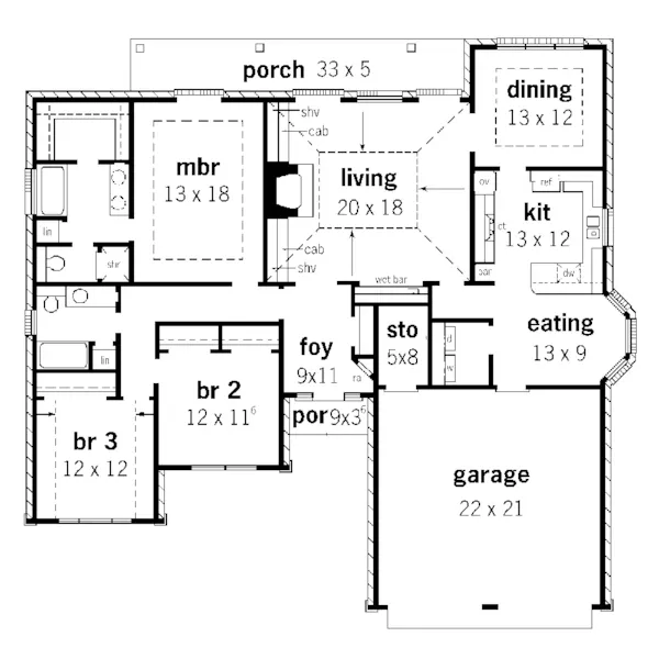 European House Plan First Floor - Aydon Ranch Home 092D-0137 - Search House Plans and More