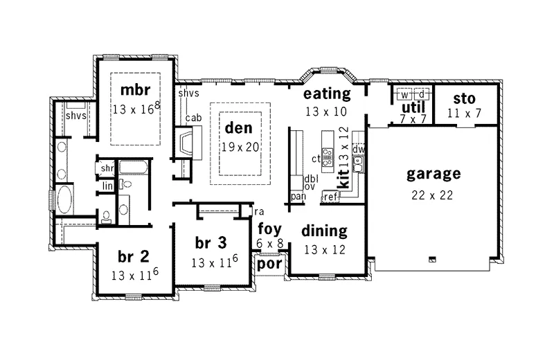 Georgian House Plan First Floor - Angelico Ranch Home 092D-0138 - Search House Plans and More