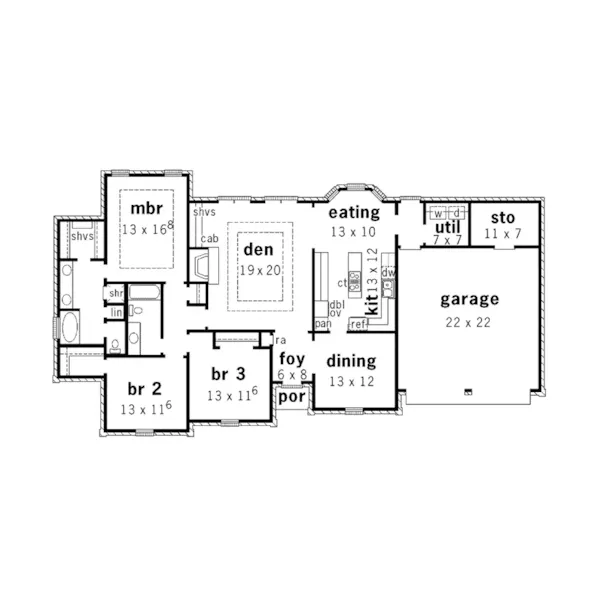 Georgian House Plan First Floor - Angelico Ranch Home 092D-0138 - Search House Plans and More