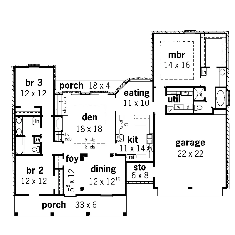 Ranch House Plan First Floor - Elm Forest European Ranch Home 092D-0140 - Search House Plans and More