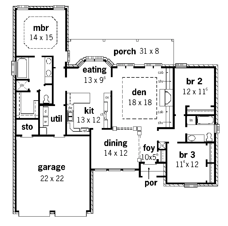 European House Plan First Floor - Lawrence Park Ranch Home 092D-0141 - Shop House Plans and More