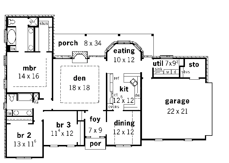 Ranch House Plan First Floor - Sandau Ranch Home 092D-0142 - Shop House Plans and More