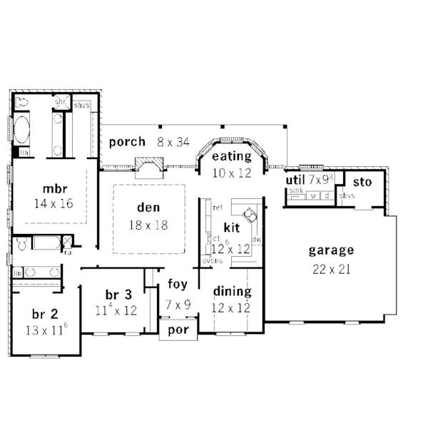 European House Plan First Floor - Sandau Ranch Home 092D-0142 - Shop House Plans and More