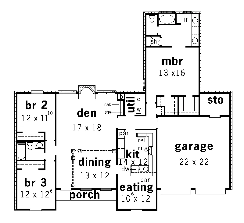 Ranch House Plan First Floor - Thetford European Home 092D-0143 - Shop House Plans and More