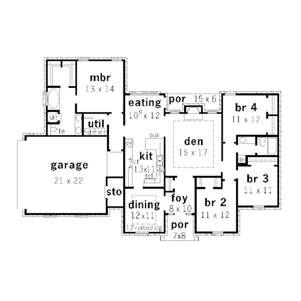 Georgian House Plan First Floor - Farnham Place Ranch Home 092D-0144 - Search House Plans and More