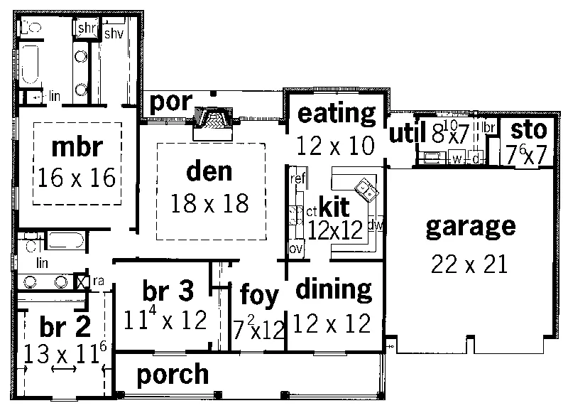 Ranch House Plan First Floor - Raleigh Ridge Ranch Home 092D-0146 - Shop House Plans and More