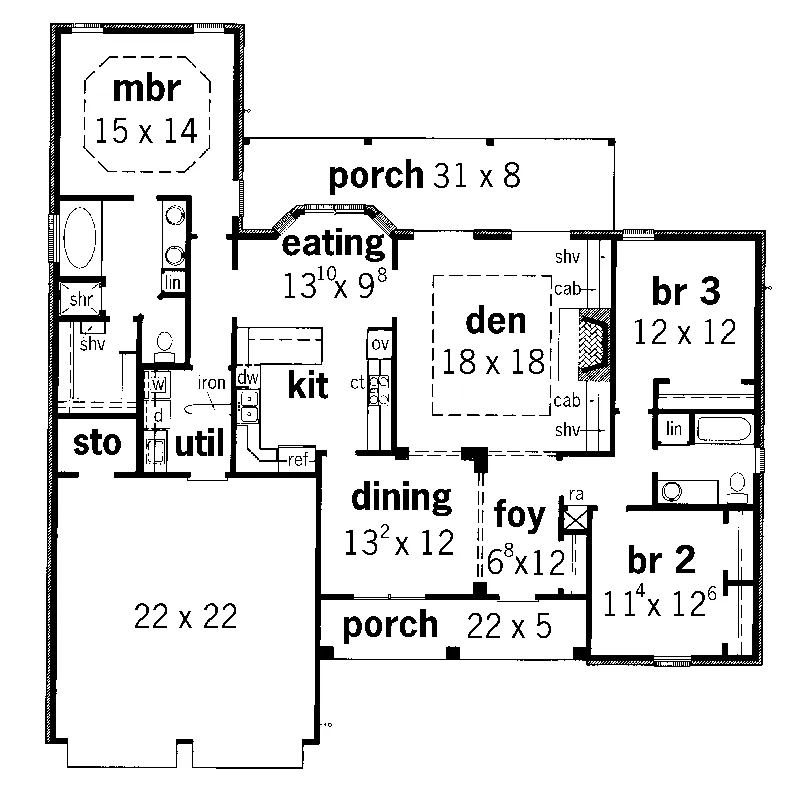 Ranch House Plan First Floor - Arnaud Traditional Home 092D-0147 - Search House Plans and More