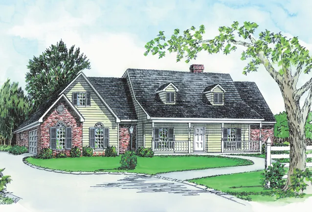 Country Style Home Has Inviting Front Porch And Twin Dormers
