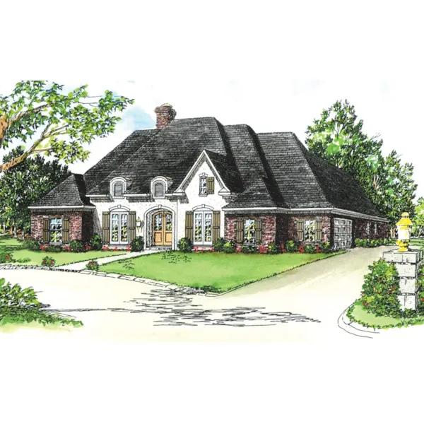 Formal Country French Home Has Interesting Front Entry And Oval Topped Dormers