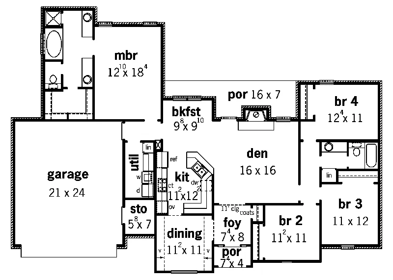 Ranch House Plan First Floor - Westwood Place French Home 092D-0152 - Shop House Plans and More