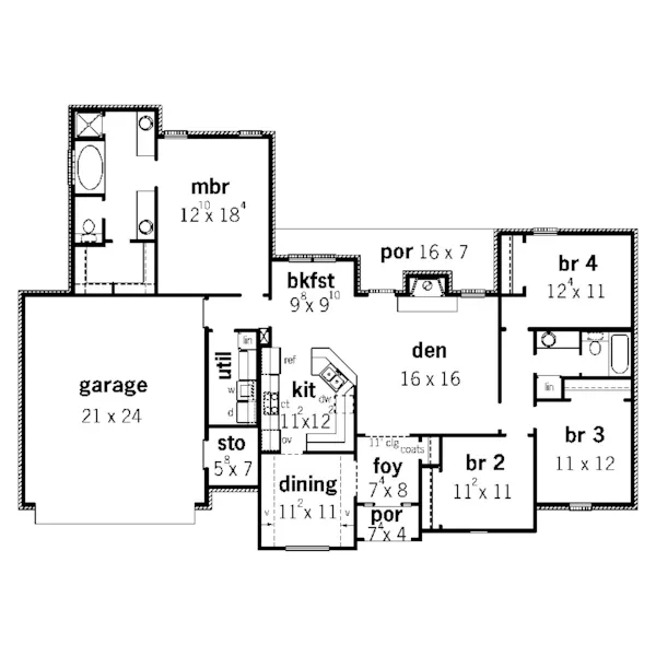 Ranch House Plan First Floor - Westwood Place French Home 092D-0152 - Shop House Plans and More