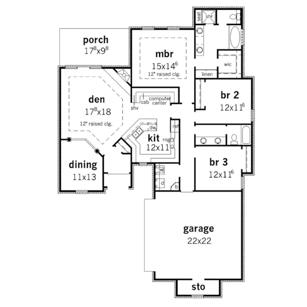 Ranch House Plan First Floor - Walnut Hill Craftsman Home 092D-0155 - Shop House Plans and More