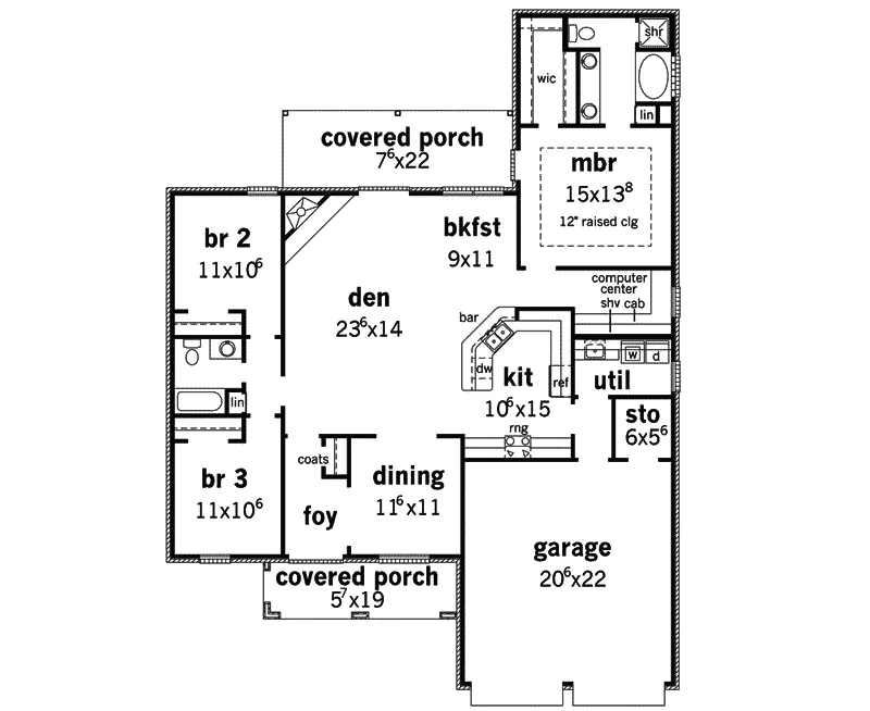 Ranch House Plan First Floor - Maurepass Country French Home 092D-0159 - Shop House Plans and More