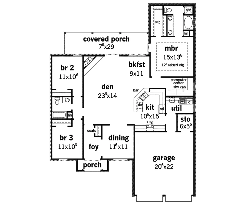 Ranch House Plan First Floor - Elyse Country French Home 092D-0160 - Search House Plans and More