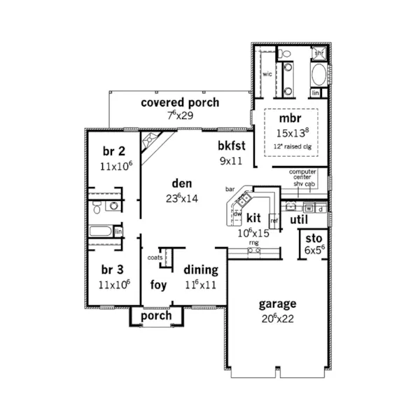 Ranch House Plan First Floor - Elyse Country French Home 092D-0160 - Search House Plans and More