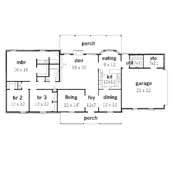 Country House Plan First Floor - Bilderback Traditional Home 092D-0162 - Search House Plans and More