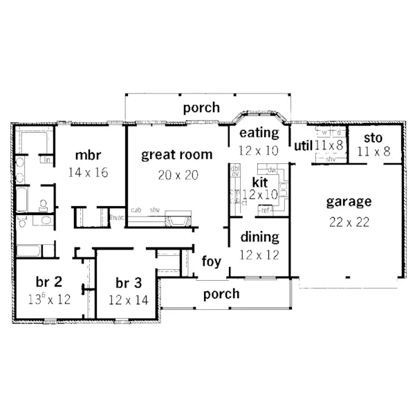 Ranch House Plan First Floor - Country Lake Country Ranch Home 092D-0163 - Search House Plans and More