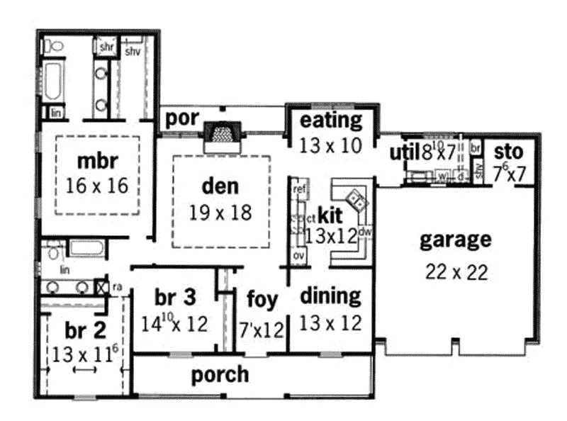 Traditional House Plan First Floor - Stockton Ranch Home 092D-0166 - Shop House Plans and More