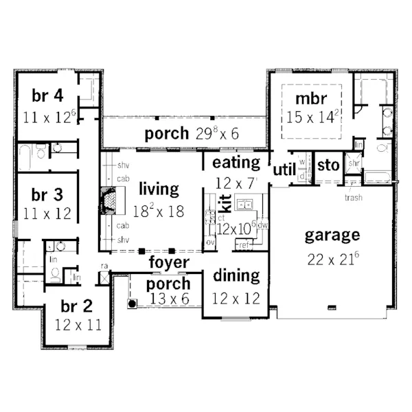 Country French House Plan First Floor - Corbaro Ranch Home 092D-0167 - Search House Plans and More