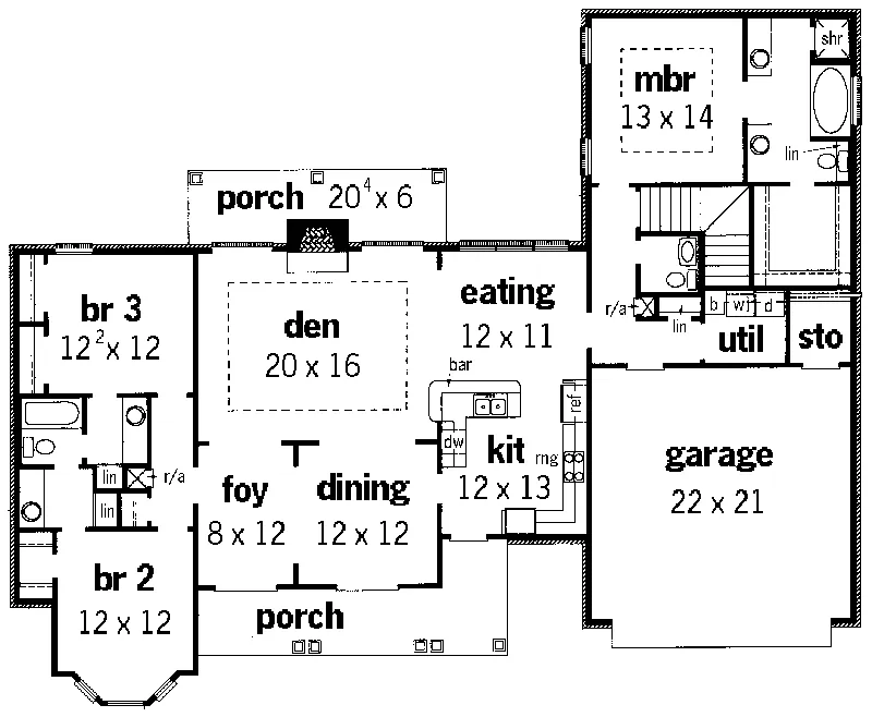Ranch House Plan First Floor - Babble Creek Traditional Home 092D-0168 - Search House Plans and More