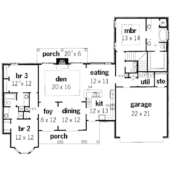 Traditional House Plan First Floor - Babble Creek Traditional Home 092D-0168 - Search House Plans and More