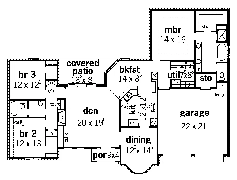 Traditional House Plan First Floor - Hennet Traditional Home 092D-0169 - Search House Plans and More