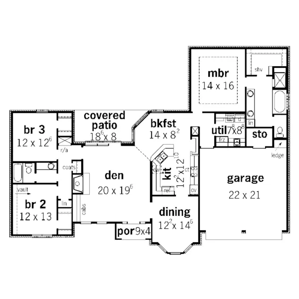 Ranch House Plan First Floor - Hennet Traditional Home 092D-0169 - Search House Plans and More