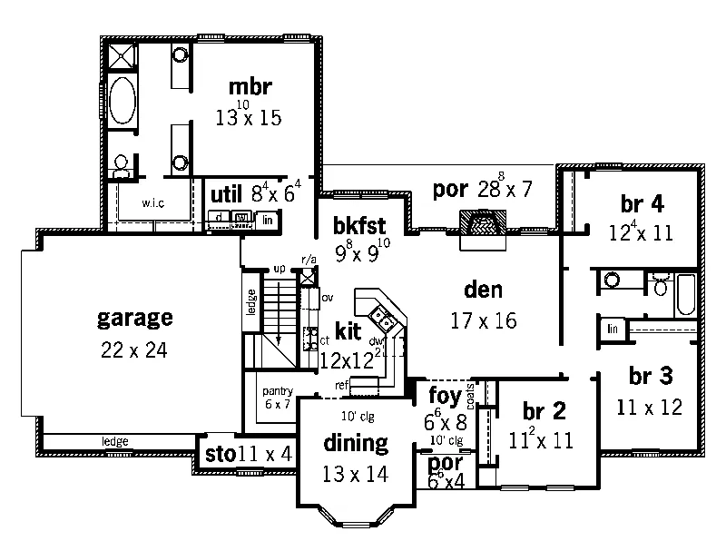 Ranch House Plan First Floor - Sinead Ranch Home 092D-0170 - Shop House Plans and More