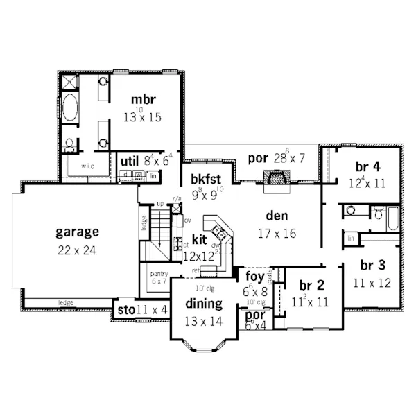 European House Plan First Floor - Sinead Ranch Home 092D-0170 - Shop House Plans and More