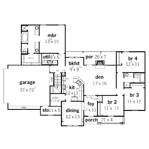 Country House Plan First Floor - Claycrest Ranch Home 092D-0171 - Search House Plans and More