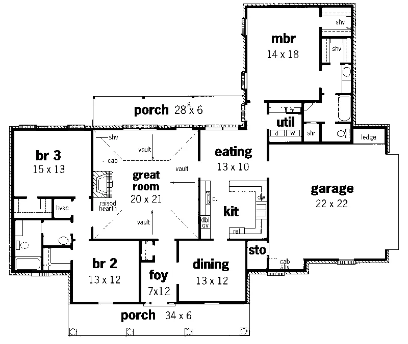 Traditional House Plan First Floor - Vanmark European Ranch Home 092D-0174 - Shop House Plans and More