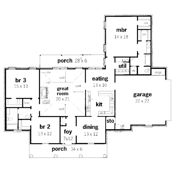 Country House Plan First Floor - Bergmann Park Ranch Home 092D-0175 - Search House Plans and More