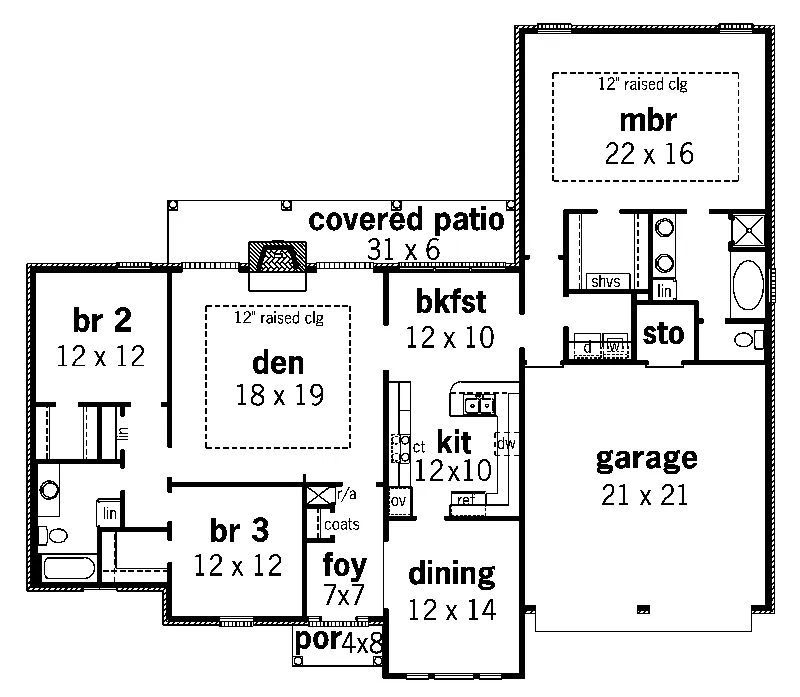 Ranch House Plan First Floor - Calvinna Ranch Home 092D-0179 - Search House Plans and More