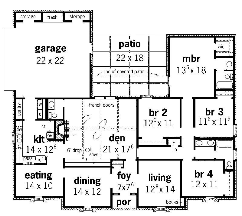 Ranch House Plan First Floor - Farrow Hill Ranch Home 092D-0187 - Search House Plans and More