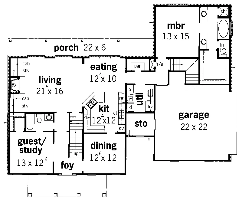 Traditional House Plan First Floor - Doddridge Traditional Home 092D-0190 - Search House Plans and More