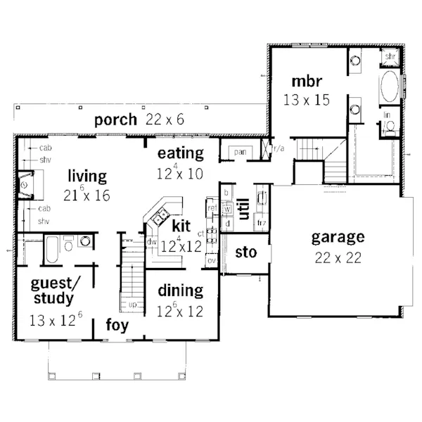 Traditional House Plan First Floor - Doddridge Traditional Home 092D-0190 - Search House Plans and More