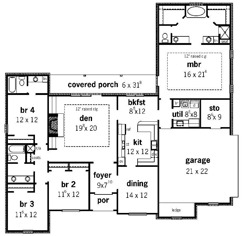 Ranch House Plan First Floor - Floralea Place French Home 092D-0194 - Search House Plans and More