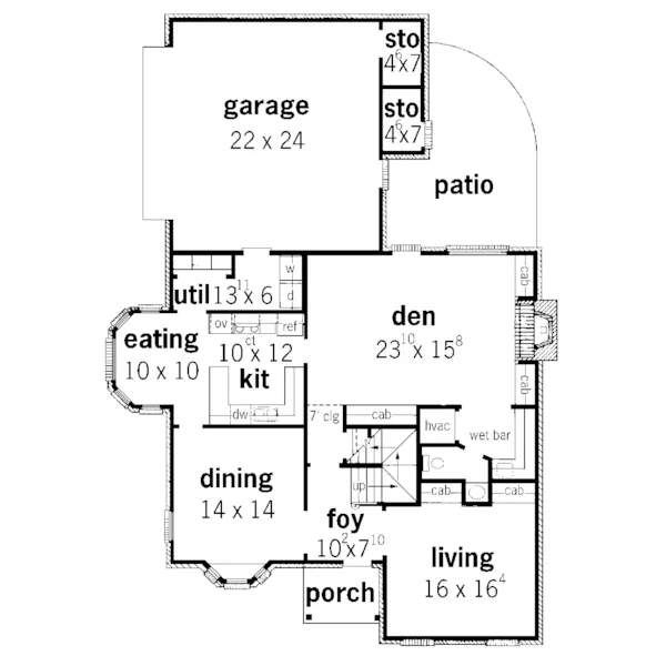 Georgian House Plan First Floor - Copenhagen Creek Country Home 092D-0202 - Search House Plans and More