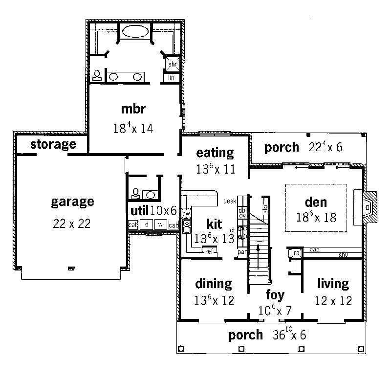 Traditional House Plan First Floor - Anthony Farm Southern Home 092D-0206 - Search House Plans and More